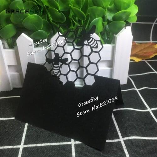 50pcs Free Shipping Laser Cut Little Bee Design Seat Place Name Wedding Invitation Cards Baby Shower Birthday Party Table Card