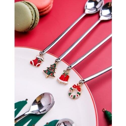 6 pcs / set 304 stainless steel coffee spoon ice cream dessert stirring spoons snowman tree teaspoon Tableware gifts