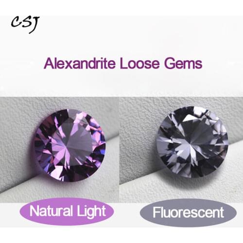 CSJ Created Alexandrite Loose Gemstone Round Cut For Diy Jewelry Silver Mounting Fine Cutting Faceted Bead Stone Color Change