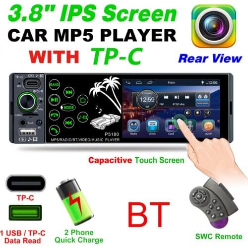 1 Din 3.8 Inch Car Radio Stereo IPS Capacitive Touch Screen USB AUX FM AM RDS + Radio Receiver TF Card U Disk