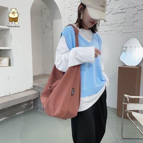 Beibaobao 2021 Solid Color Shoulder Women Bag Simple Female Bag New Canvas Totes Bags Women Casual Wild Ladies Handbags