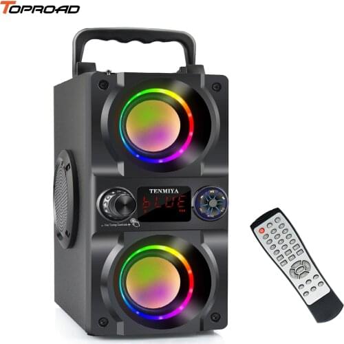 TOPROAD 40W Bluetooth Speaker Portable Wireless Boombox Bass Subwoofer Speakers Support Remote Control FM Radio RGB LED Lights