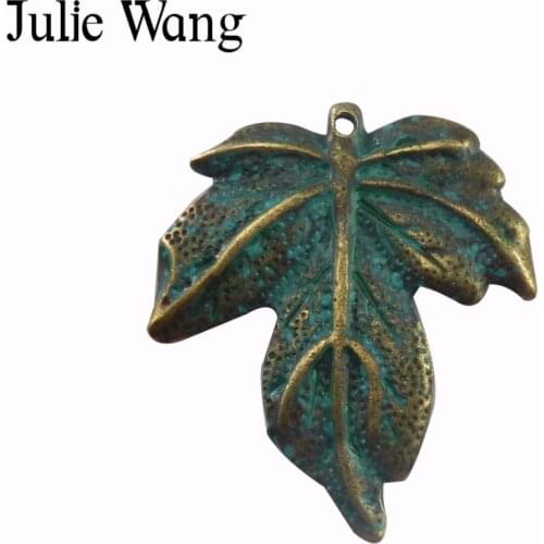 Julie Wang 5pcs Alloy Antique Green Bronze Big Leaves Charm Alloy Plated Necklace Pendants Jewelry Making Bracelet Accessories
