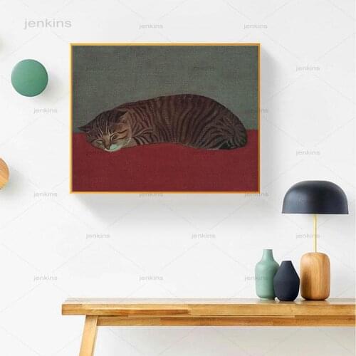 Sleeping Cat Wall Art Frameless Canvas Painting Japanese Style Vintage Animals Modern Poster Pictures Living Room Home Decor
