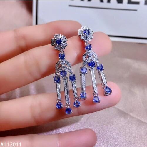 KJJEAXCMY Fine Jewelry 925 sterling silver inlaid natural gemstone sapphire female earrings Eardrop fashion support test