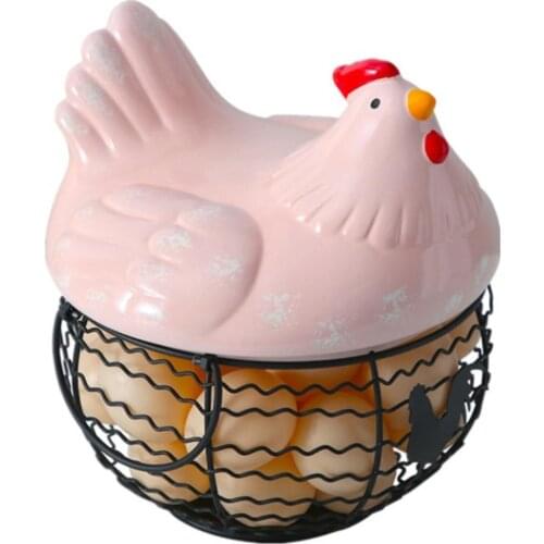 Creative Storage Basket Iron Ceramic Hen Egg Fruit Container with Handle Kitchen Tool Washing Strainer Drainer Drain Basket