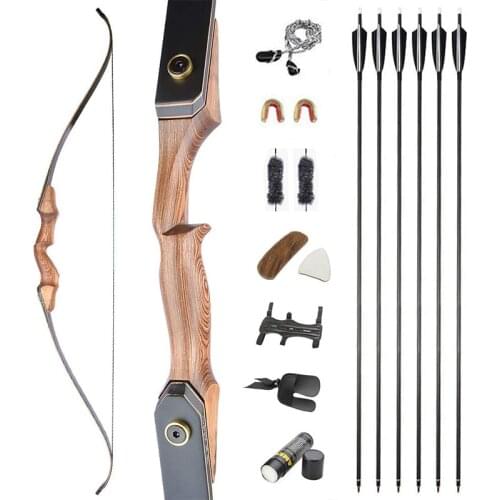 30-60lbs 60inch Recurve Bow and Arrow Set 35" SP 500 Mix Carbon Arrow For Archery Training Shooting Hunting Takedown Wood Bow
