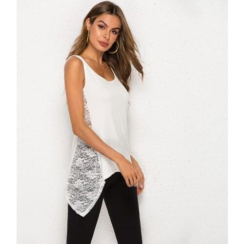 Summer Irregular Hem Tank Tops 2021 Women Sexy V Neck Basic Tops Casual Womens Vest Lace Patchwork Tops