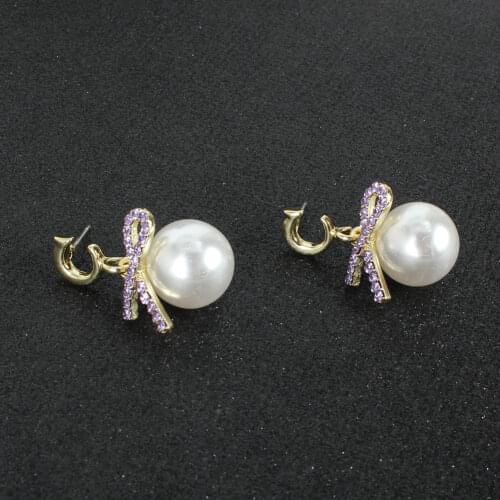 Fashion Originality Personality Pearl Pendant Earrings Womans Temperament Elegant Rhinestone Bow Ear Studs Banquet Party Jewelry