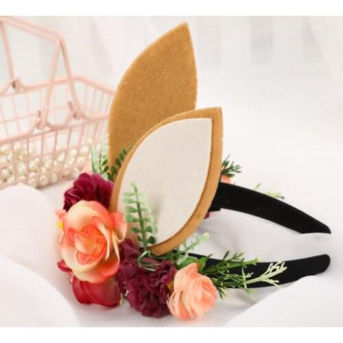 Fashion Women Girl Hairbands Rabbit Bunny Ears Easter Party Headwear Hair Accessories Simulation Flowers Headband Wholesale