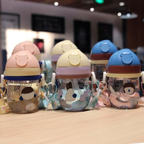 2021 New Boys And Girls Sippy Cup Cartoon Rope Water Cup Baby Learning Drink Water Cup Kindergarten Students Water Bottle