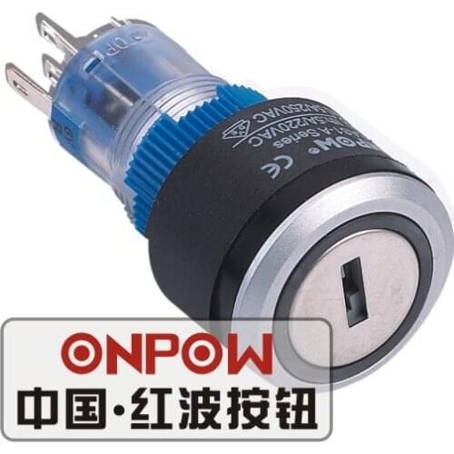 ONPOW 22mm 2 position Maintain 1NO1NC LED Ring illuminated Round Plastic Key switch (LAS1-AWY-11Y/21A/G/12V) CE, UL, ROHS