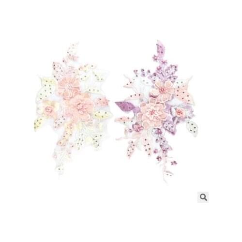 Organza Three-dimensional Sequin Embroidery Cloth Paste Hot Melt Color flower Handmade Beaded Wedding Dress Accessories