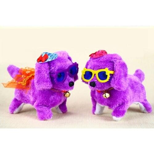 Manufacturers sell plush, glowing forward and backward dogs wear hats, glasses, skirts and call electric dog toys wholesale