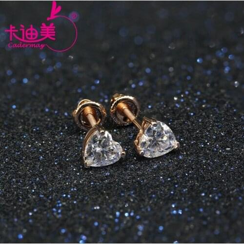 CADERMAY 5mmx2 Heart Shape Moissanite Earrings 14k Rose Gold D VVS1 Fancy Moissanite Diamond Ear Studs Engagement Wedding Gifts