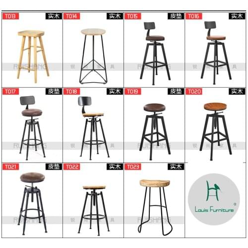 Louis Fashion retro industrial style solid wood iron modern simple chair high stool bar chair