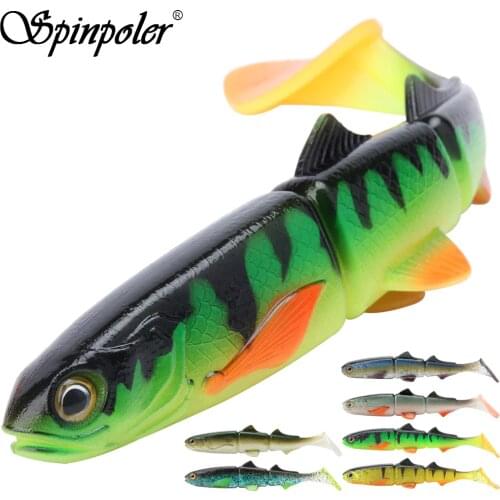 Spinpoler 3-jointed Soft Plastic Bait Swimming Paddle Tail Swimbait 16cm 22cm Pike Bass Muskie Big T Tail Soft Lures 1pcs