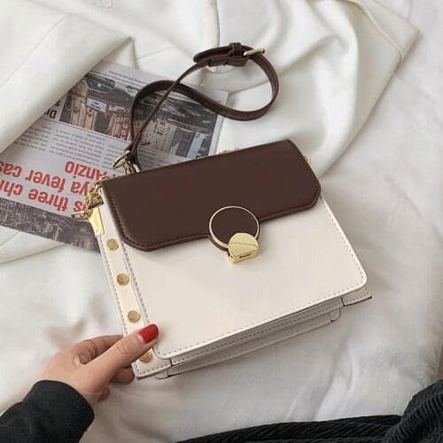Contrast Color Crossbody Bags for Women Vintage Flap Messenger Bag Sac Rivet Female Shoulder Bags Fashion Leather Handbags Women