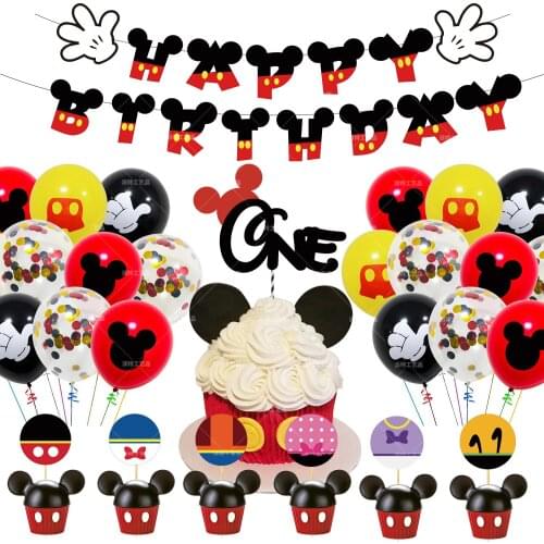 Disney mickey mouse happy Birthday kids Party Decoration Baby show banner cake wrapper topper balloon Pack