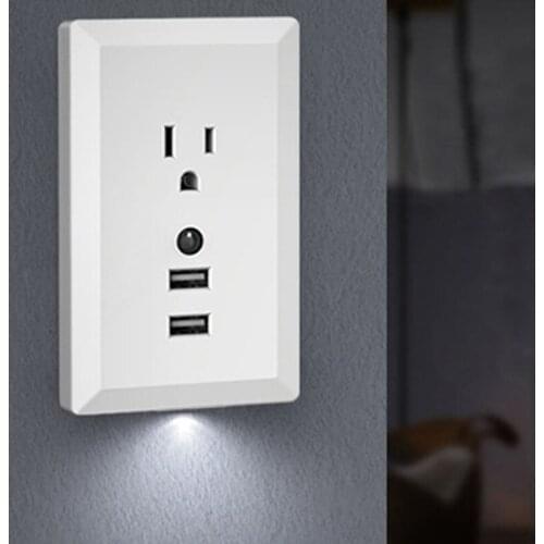 Smart Wall Socket Outlet Adapter With Night light 2USB Port 5V 2.4A 16A 3Pin US Plug Socket Power Outlet Panel Socket