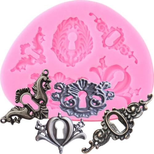 Vintage Key Keyhole Silicone Mold Flower Relief Lace Fondant Molds Craft Cake Decorating Tools DIY Baking Chocolate Candy Moulds