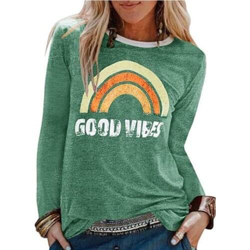 Women T-Shirt Spring Long Sleeve Tops Tee You Are My Sunshine Rainbow Print O-Neck T-Shirt Female Harajuku T Shirt Ladies Tops