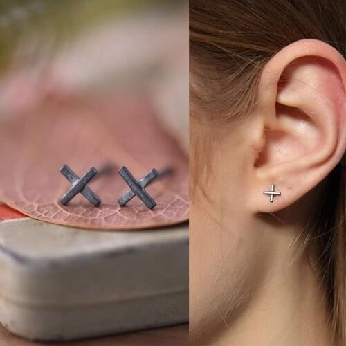 Vintage 925 Sterling Silver Cross Stud Earrings For Women Men Jewelry Simple Small Earring Lady Girl Birthday Gifts Minimalist