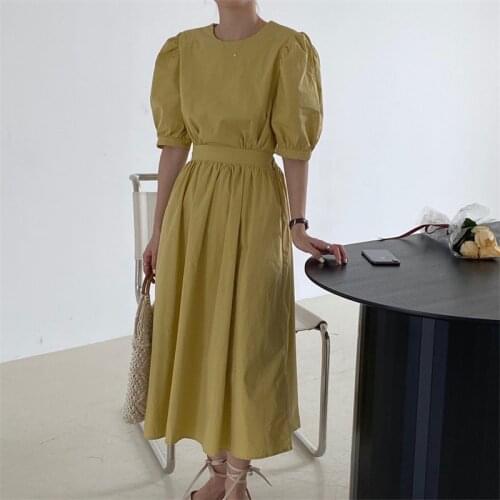 Alien Kitty Retro Cute Femme Hollow Out Gentle Girls 2021 Solid Summer Chic All Match Fashion Long Dresses Brief Hot Vestidos