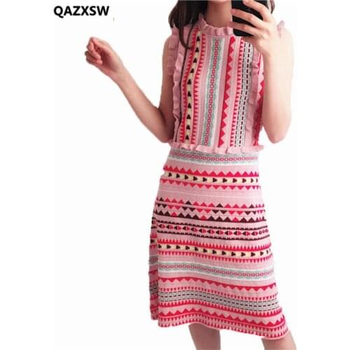 2018 Summer New Womens Knit Dress Rainbow Striped Ice Knit Dress Summer Slim Pack Hips Temperament Long A-line Dress SY031