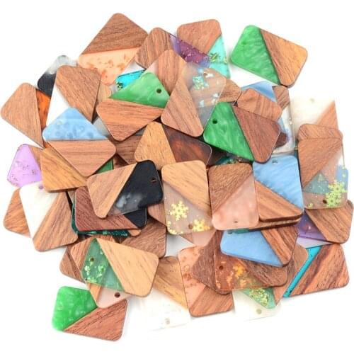 10PC Rectangle Earrings Accessories Natural Wood & Resin Splicing Hand Made DIY Making Charms Jewelry Findings & Components