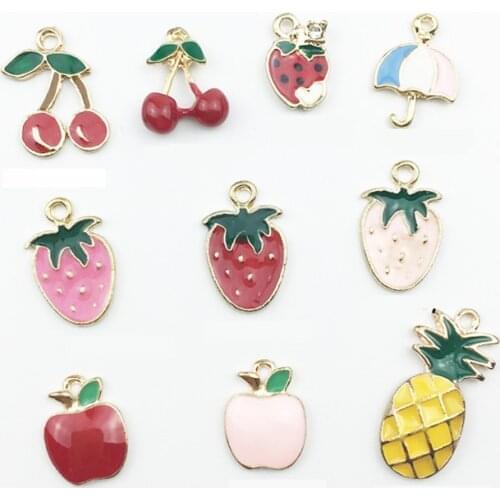10pcs/pack Fruit Enamel Charms For Earrings Making Cherry Alloy Floating Pendant fit Bracelet Necklace Jewelry Accessories YZ059