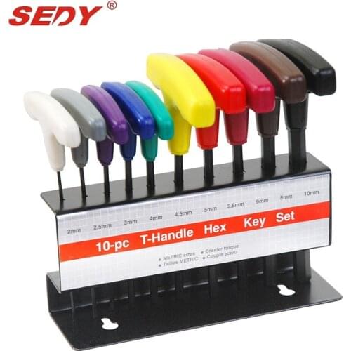 2020---10pcs T Handle Allen Wrench Hex Key Set Metric Multi-function Wrenchs Storage Stand For Car Bicycle Repair Hand Tool Kit