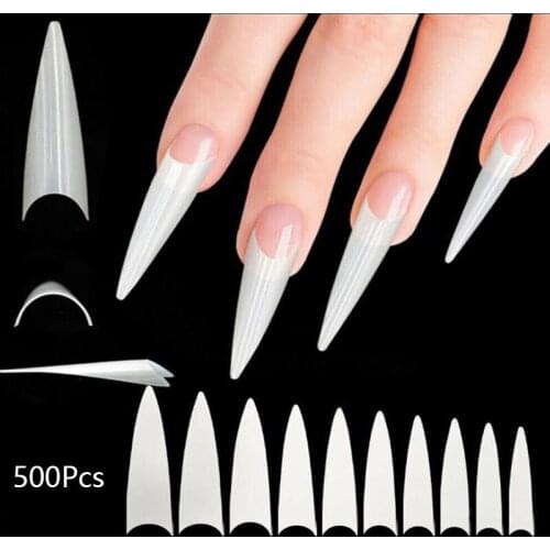 500Pcs/Bag False Nail Tips Half Cover Press on Extra Long Clear/white Fake Nails French Stiletto Acrylic Nails Art Tips UV