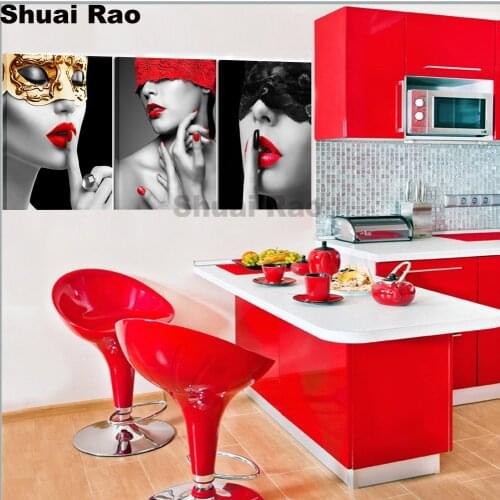 5D Full Square/Round Diamond Painting 3 Pcs Sexy Woman Red Lips Lady Fashion Picture Of Rhinestones Embroidery decor Gift