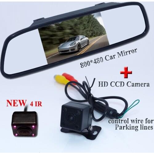 4 ir lights car rear reversing camera with 4.3 inch car parking mirror monitor 800*480 suitable for different cars on sale