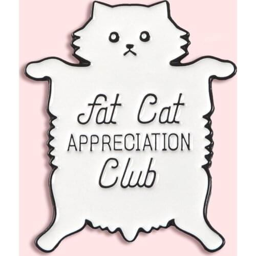 White Fat Cat Metal Enamel Brooch Cute Cartoon Animal Badge Pin Kawaii Love Cat Club Backpack Lapel Jewelry Gift For Friends