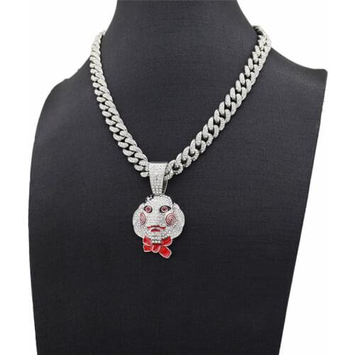 Hip Hop Iced Out Bling 69 Clown Necklaces & Pendants Saw Billy Full Rhinestone Chain Chunky Necklace Jewelry