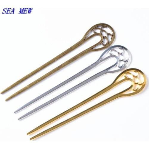 SEA MEW 170*32.5mm 3 Colors Plated Metal Zinc Alloy Hair Stick Jewelry For Women Hairpin Headwear Setting