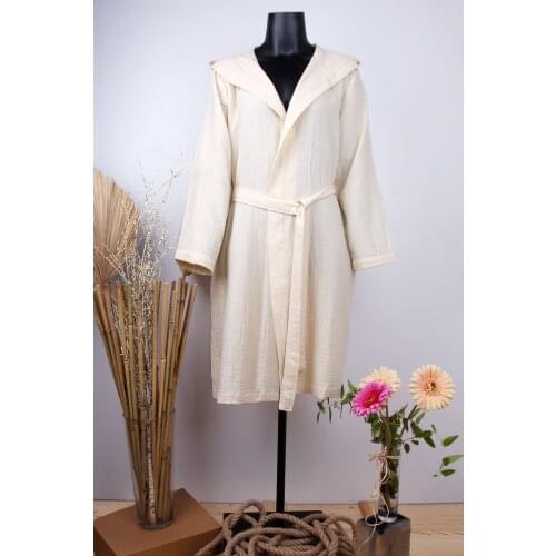 100% Cotton Two Layers Muslin Hooded Dressing Gown Bathrobe
