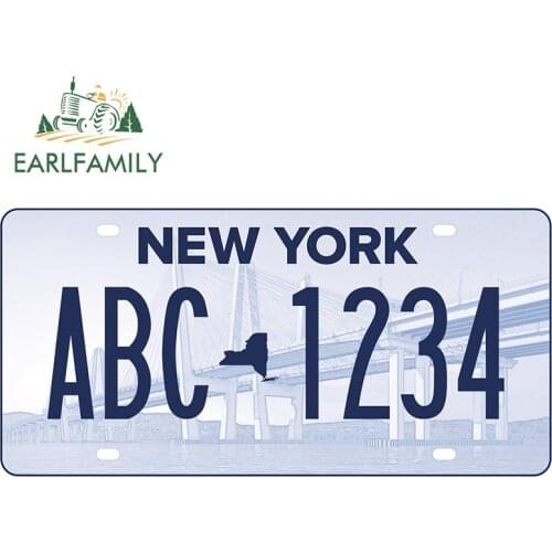 EARLFAMILY 13cm x 6.6cm Personality Car Sticker New York ABC License Plate Waterproof Trunk Decal Waterproof Car Decor Wrap