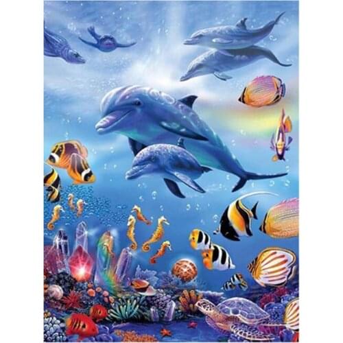 Kexinzu Full Square/Round 5D Diy Diamond Painting Cross Stitch "Animal Dolphin" Diamond 3D Embroidery Mosaic Home Decor s02