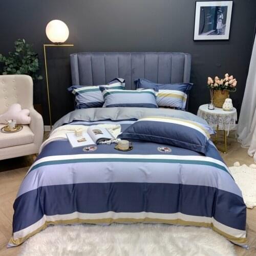 New 4pcs 600TC Egyptian cotton Duvet Cover Sets King Queen Size Bedding Sets flat sheet Pillowcases stripe bed cover Bed Linen