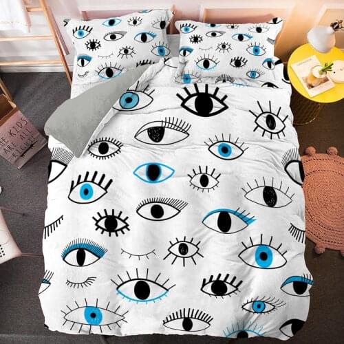 Cartoon Eyes Bedding Set 3D Printed Comforter Quilt Cover with 1/2 Pillowcase Single Double King Queen Size for Kids Baby Child