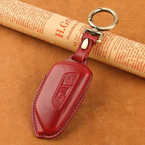 Leather Car Key Case Cover for VW Volkswagen Golf 8 2020 2021 Skoda 3 Buttons Car Key Shell Protector Auto Accessories