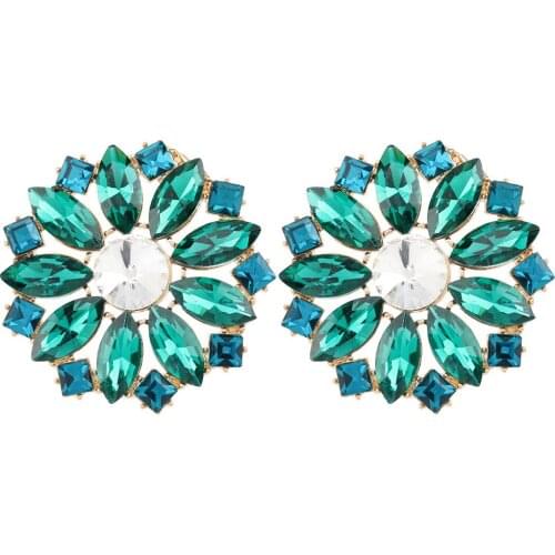 Exaggerated Boho Shiny Gold Color Deep Green Big Flower of Life Stud Earrings For Women Jewelry