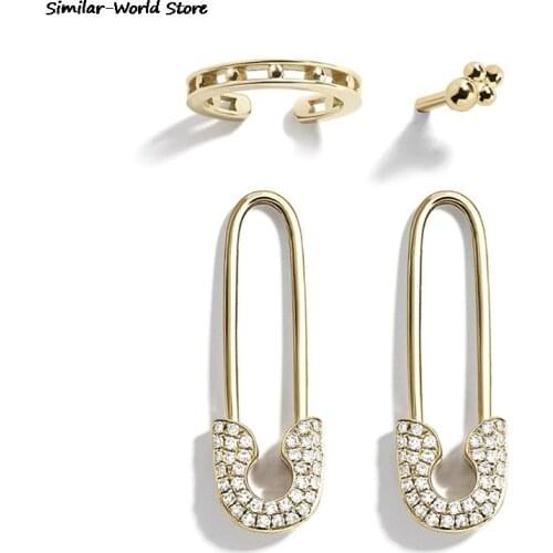 Trendy Paperclip Earring Set Rhinestone Safety Pin Stud Earrings For Women Jewelry Gift