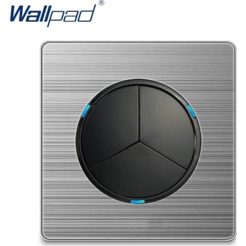 Wallpad 3 Gang 1 Way Wall Light Switch Random Click Push Button With LED Indicator Stainless Steel Panel Home