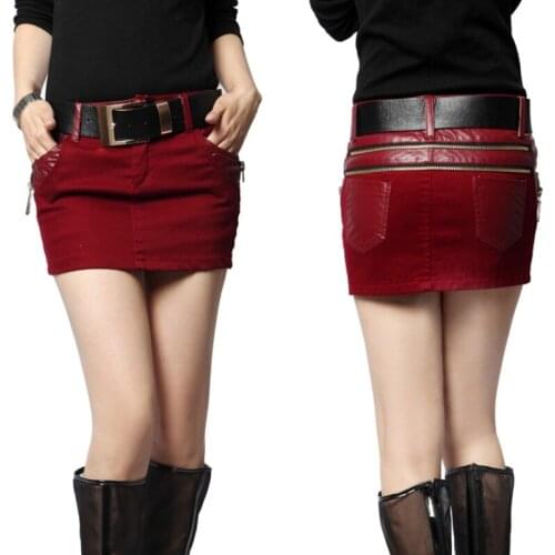 2020 new spring Korean version of the wild fashion slimming skirt package hip skirt PU stitching skirt
