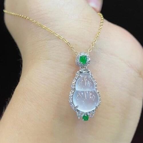 Creative design silver diamond natural ice pith gourd necklace pendant light luxury elegant charm ladies jewelry