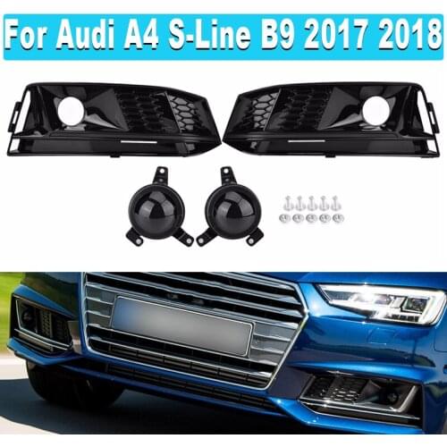 A Pair Car ABS Material Accessories S4 Style Honeycomb For Audi A4 S-Line B9 2017 2018 Front Bumper Fog Lamp Grille